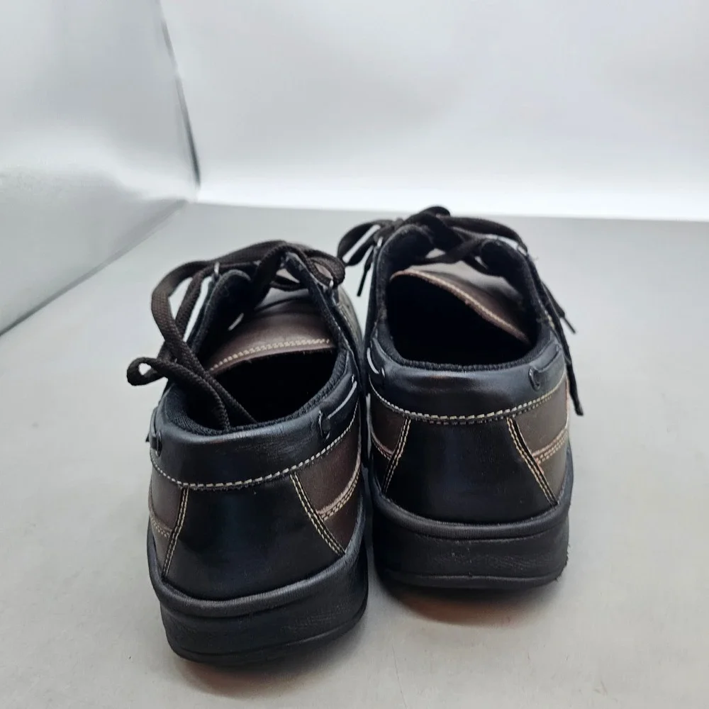 Orthofeet Mens Brown Black Leather Boat Shoes Lace Up Orthopedic Loafers 12in